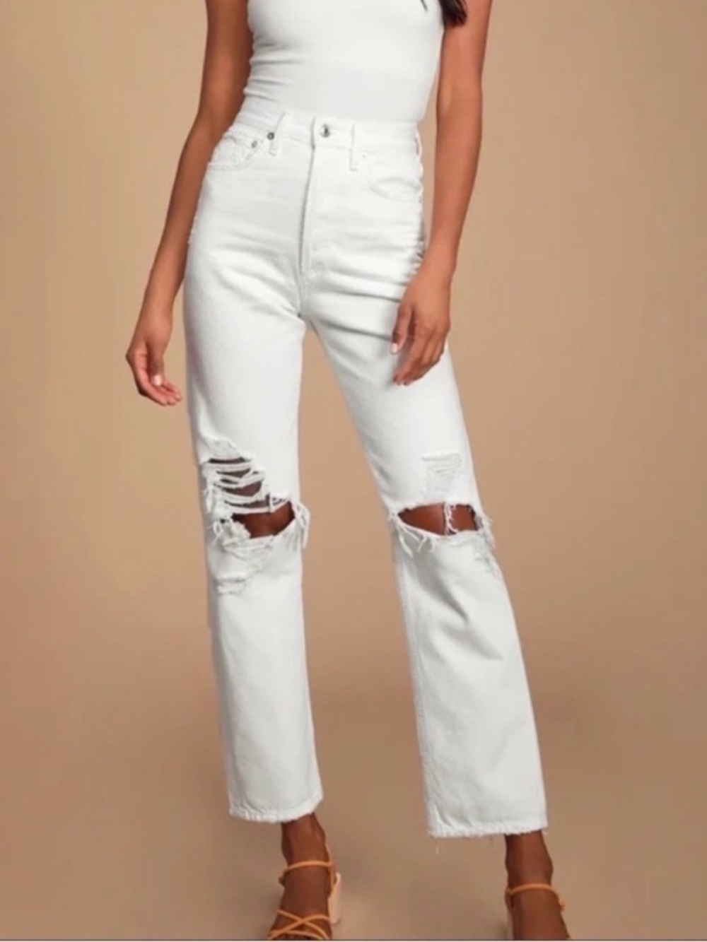 Agolde White 90s Jean Loose Fit Rip Straight Leg Mid rise Button Fly Jeans 31 - Picture 2 of 13